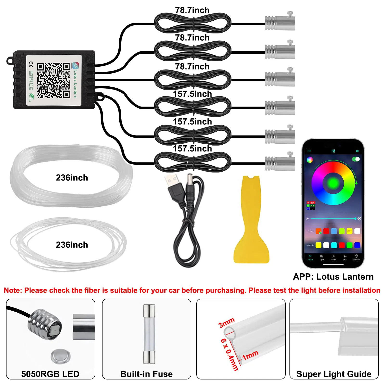 Led Ambient Interior Car Lights App Control - طقم إضاءة محيطة للسيارة RGB LED