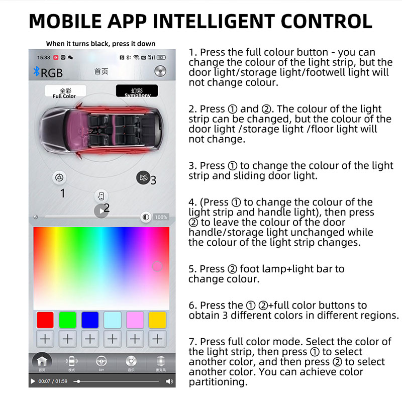 إكسسوارات السيارة، إضاءة داخلي - مراجعة Led Ambient Interior Car Lights App Control وسعره