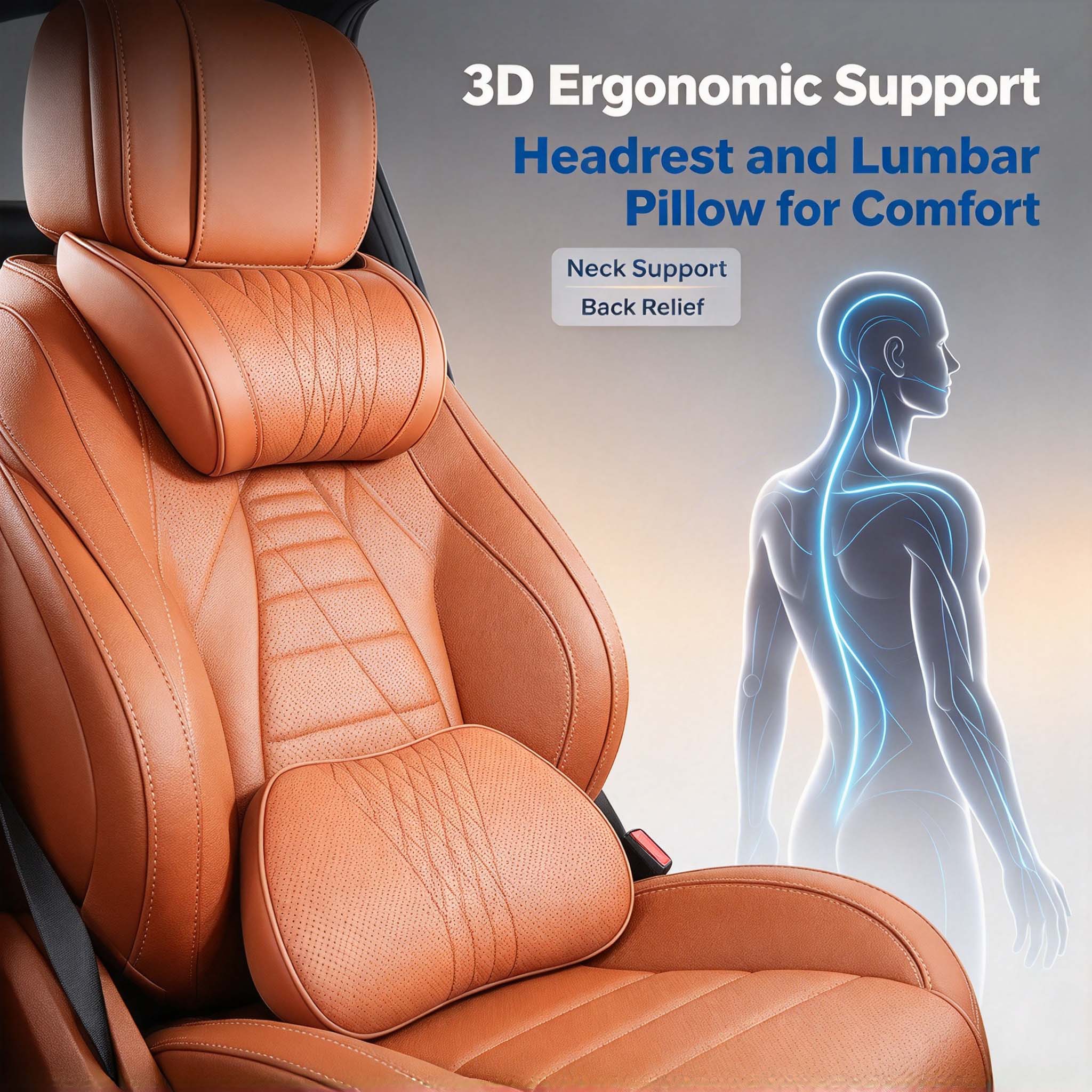 وسادة دعم الرقبة والظهر من جلد - مراجعة Memory Foam Car Neck Pillow Lumbar Support وسعره