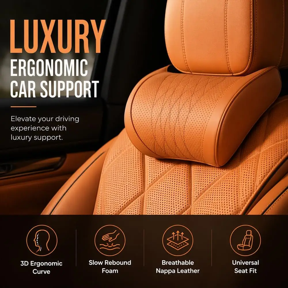 وسادة دعم الرقبة والظهر من جلد - مراجعة Memory Foam Car Neck Pillow Lumbar Support وسعره
