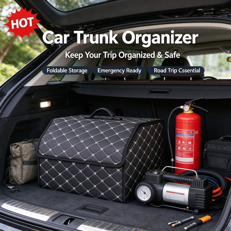 منظم تخزين قابل للطي من جلد ال - مراجعة Car Trunk Organizer Foldable Storage Box وسعره