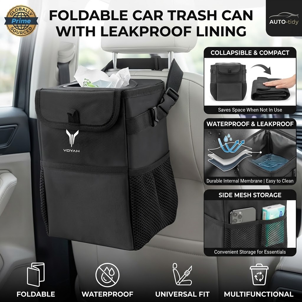 صندوق قمامة للسيارة قابل للطي، - مراجعة Waterproof Car Trash Can With Lid وسعره